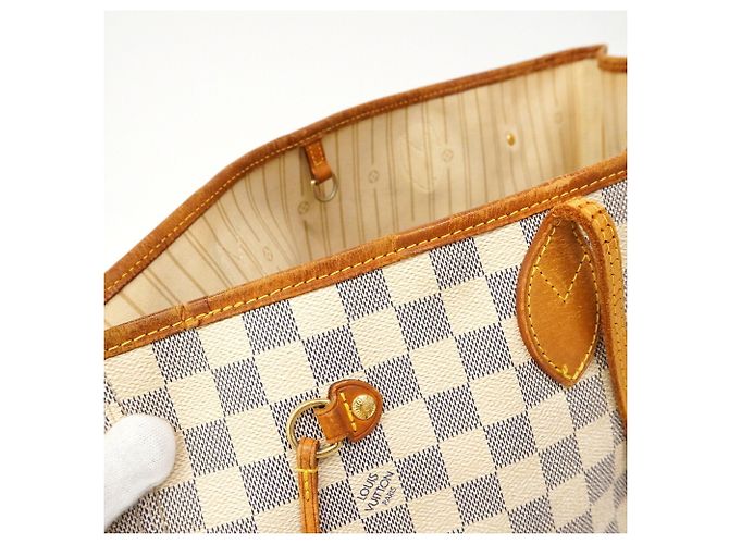 Borsa Tote Louis Vuitton Damier Azur Neverfull MM Bianco - vista 9