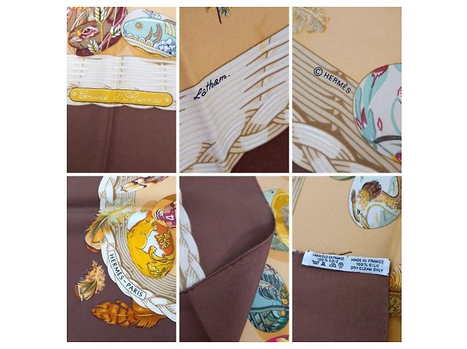 Hermès Lenço de seda Couvée d'Hermès 89cm 1994 Marrom Multicor - vista 13