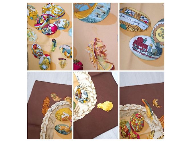 Hermès Lenço de seda Couvée d'Hermès 89cm 1994 Marrom Multicor - vista 14