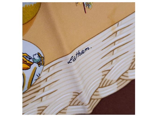 Hermès Lenço de seda Couvée d'Hermès 89cm 1994 Marrom Multicor - vista 5