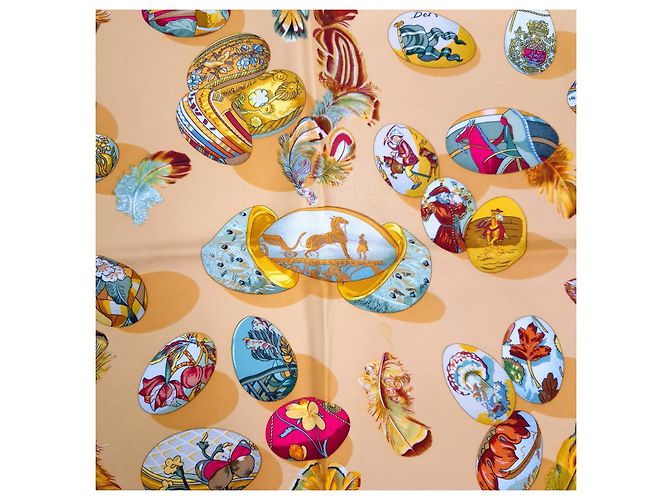 Hermès Lenço de seda Couvée d'Hermès 89cm 1994 Marrom Multicor - vista 6