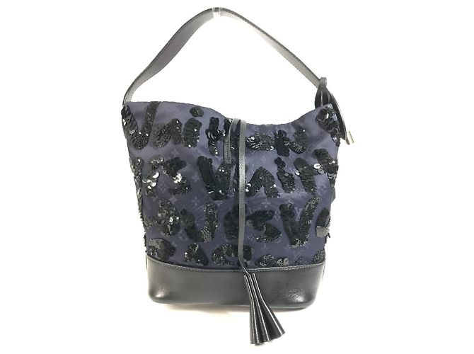 Borsa Louis Vuitton Monogram Satin Sequin Spotlight GM Nero Blu navy Monogramma - vista 2