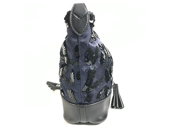 Borsa Louis Vuitton Monogram Satin Sequin Spotlight GM Nero Blu navy Monogramma - vista 3