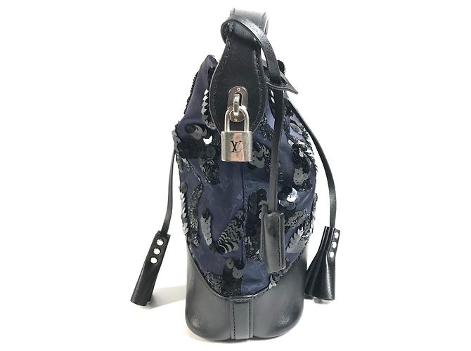 Borsa Louis Vuitton Monogram Satin Sequin Spotlight GM Nero Blu navy Monogramma - vista 4