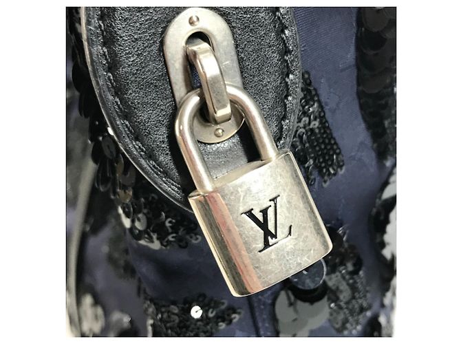 Borsa Louis Vuitton Monogram Satin Sequin Spotlight GM Nero Blu navy Monogramma - vista 9