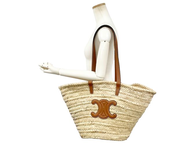 Céline Borsa Tote Celine Triomphe Medium Classic Panier Beige - vista 13