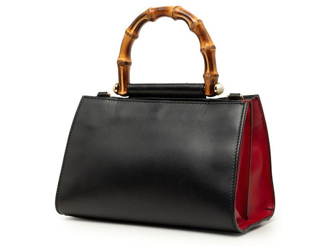 Gucci Bamboo Sherry Line Nymphaea Handbag Black Red - view 2