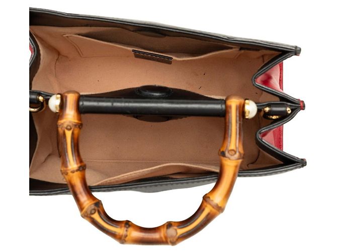Gucci Bamboo Sherry Line Nymphaea Handbag Black Red - view 5