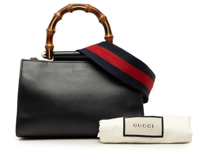 Gucci Bamboo Sherry Line Nymphaea Handbag Black Red - view 7