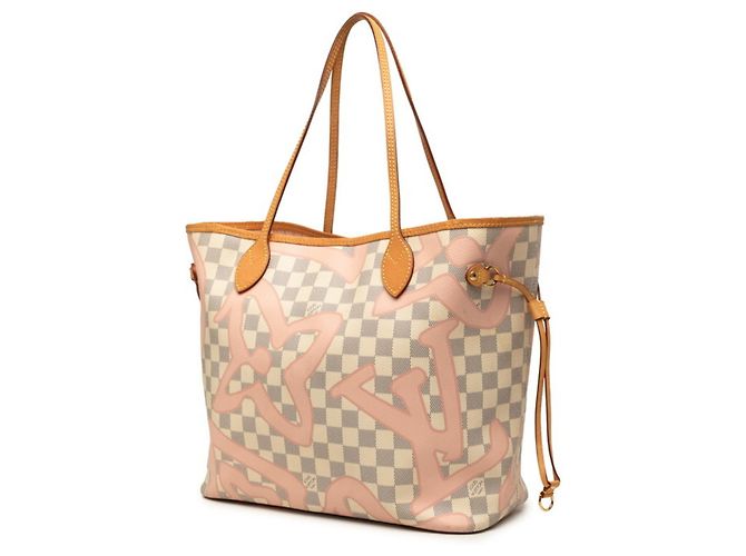Borsa Tote Louis Vuitton Damier Azur Neverfull MM Tahiti Collection Rosa Bianco - vista 2