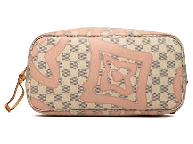 Borsa Tote Louis Vuitton Damier Azur Neverfull MM Tahiti Collection Rosa Bianco - vista 3