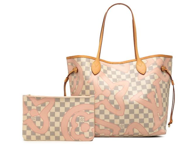 Borsa Tote Louis Vuitton Damier Azur Neverfull MM Tahiti Collection Rosa Bianco - vista 7