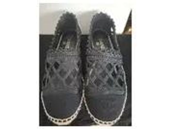 Espadrillas Chanel in tela nera e paglia Nero - vista 3