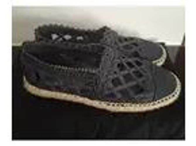 Espadrillas Chanel in tela nera e paglia Nero - vista 5