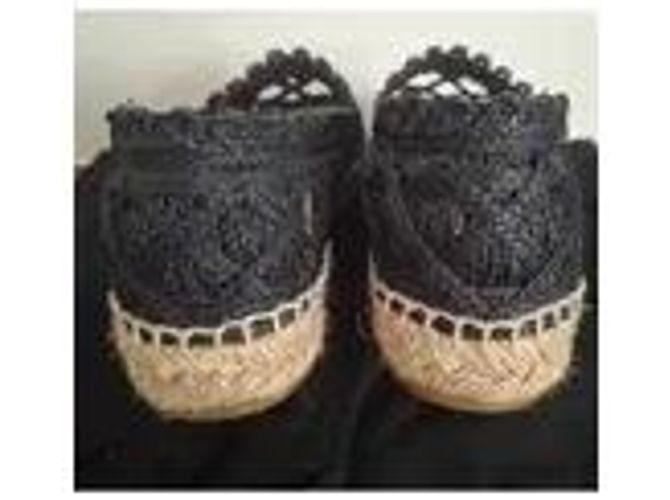 Espadrillas Chanel in tela nera e paglia Nero - vista 7