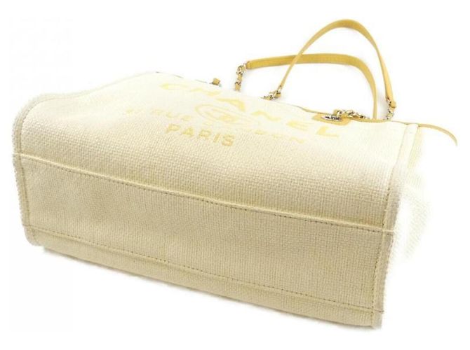 Borsa Chanel Deauville Line 67001 Beige Crudo Giallo - vista 3