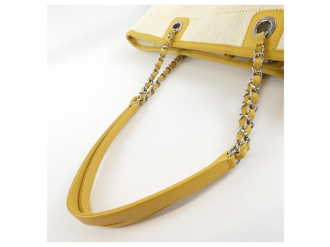 Borsa Chanel Deauville Line 67001 Beige Crudo Giallo - vista 7