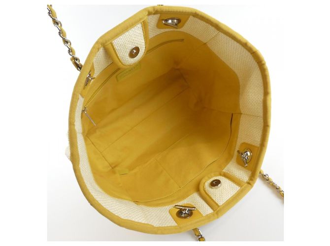 Borsa Chanel Deauville Line 67001 Beige Crudo Giallo - vista 9