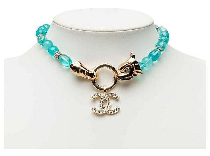 Collar Chanel Coco Mark Azul Dorado - vista 5