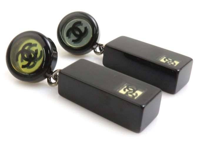 Pendientes colgantes Chanel Coco Mark Negro Plata - vista 2