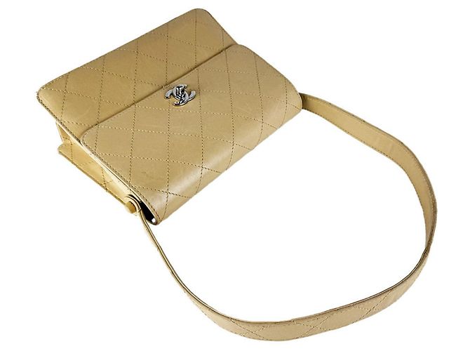Borsa a tracolla Chanel in pelle beige - vista 10