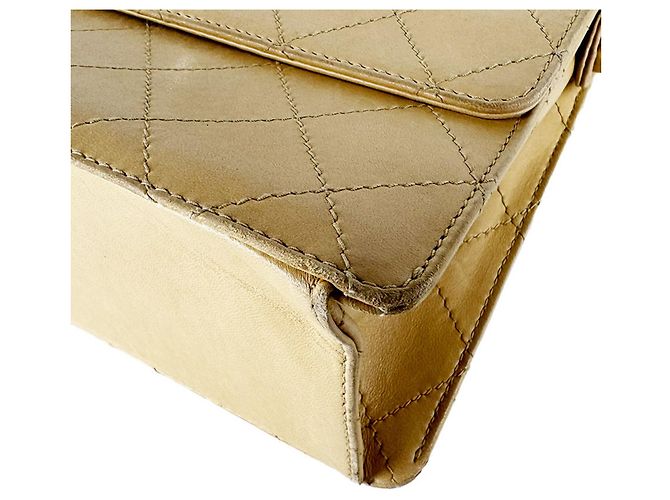 Borsa a tracolla Chanel in pelle beige - vista 8