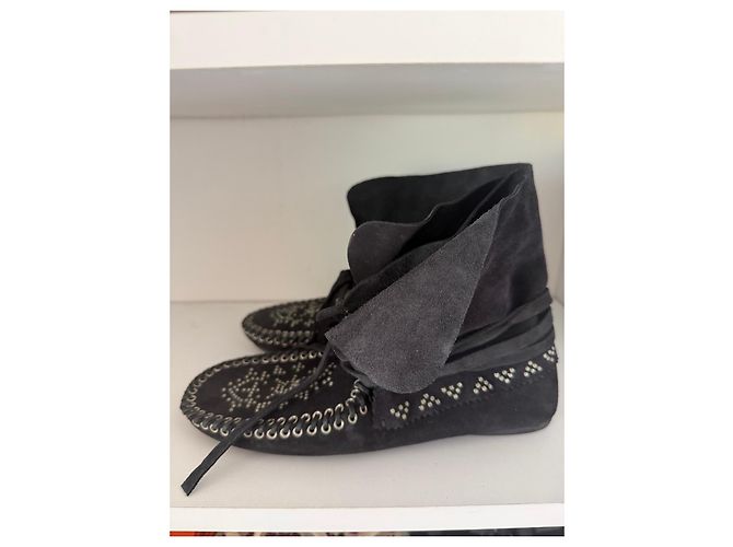 Stivaletti Isabel Marant in camoscio nero con borchie - vista 2