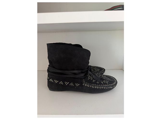 Stivaletti Isabel Marant in camoscio nero con borchie - vista 3