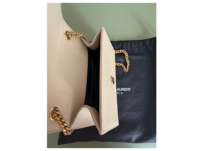Borsa a tracolla Saint Laurent Kate Monogram in pelle grana beige - vista 10