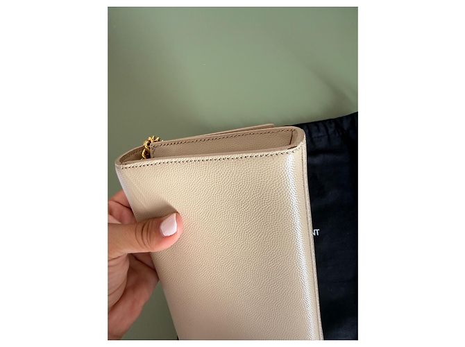 Borsa a tracolla Saint Laurent Kate Monogram in pelle grana beige - vista 11