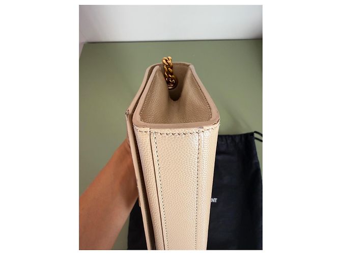 Borsa a tracolla Saint Laurent Kate Monogram in pelle grana beige - vista 12