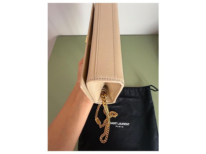 Borsa a tracolla Saint Laurent Kate Monogram in pelle grana beige - vista 13