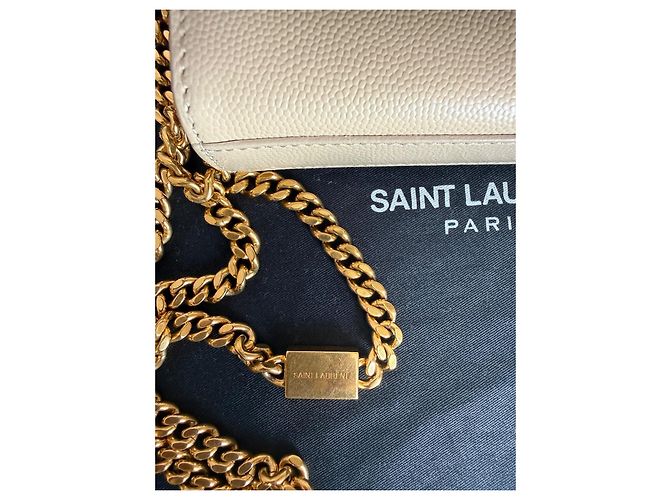 Borsa a tracolla Saint Laurent Kate Monogram in pelle grana beige - vista 14