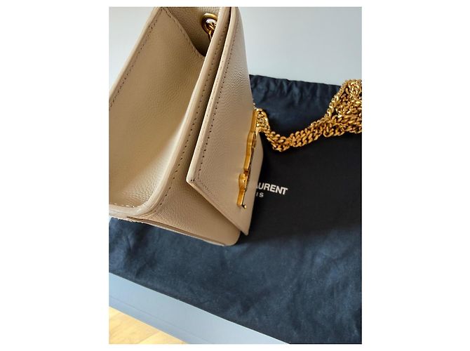 Borsa a tracolla Saint Laurent Kate Monogram in pelle grana beige - vista 15