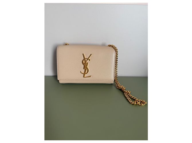 Borsa a tracolla Saint Laurent Kate Monogram in pelle grana beige - vista 2