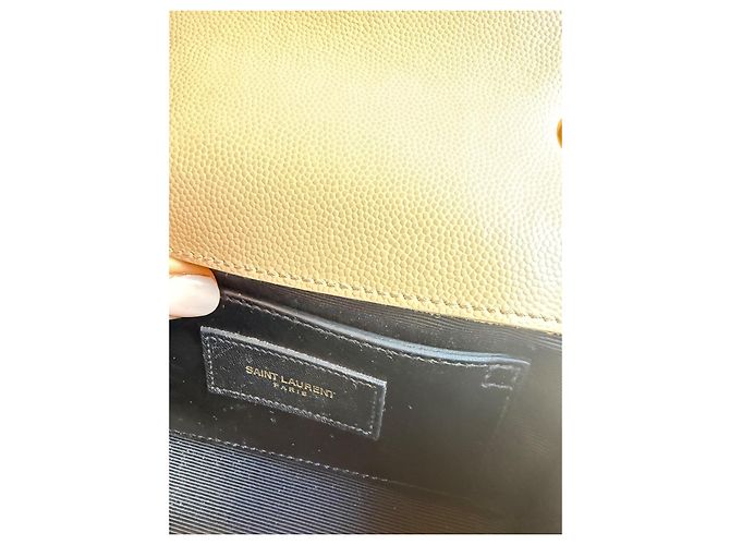Borsa a tracolla Saint Laurent Kate Monogram in pelle grana beige - vista 3