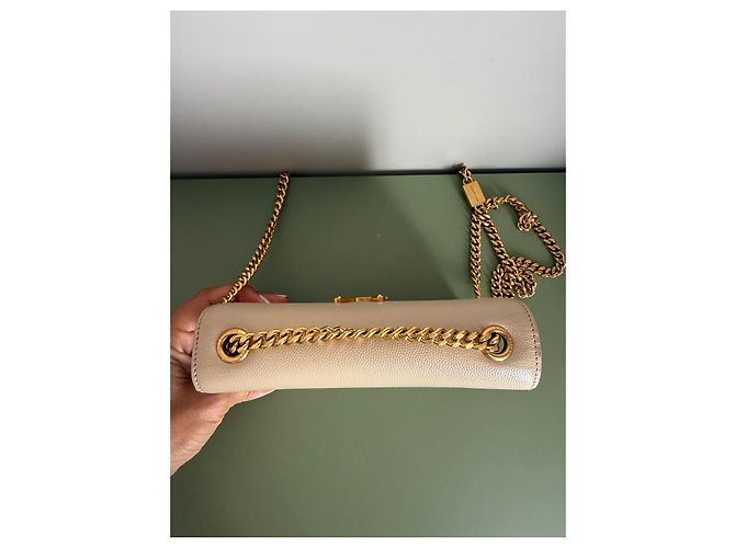 Borsa a tracolla Saint Laurent Kate Monogram in pelle grana beige - vista 6