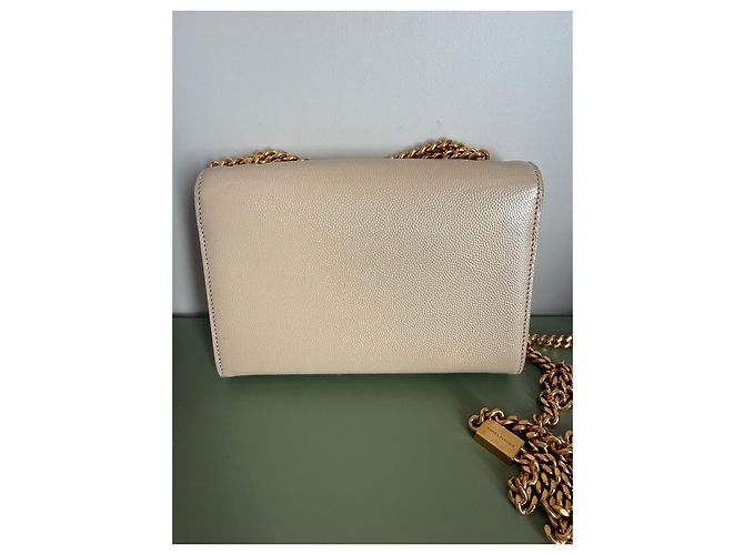 Borsa a tracolla Saint Laurent Kate Monogram in pelle grana beige - vista 7