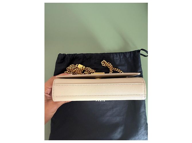 Borsa a tracolla Saint Laurent Kate Monogram in pelle grana beige - vista 9
