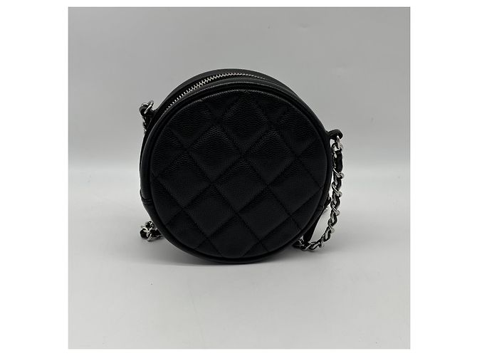 Chanel Handle with Care Round Vanity Case with Chain Quilted Caviar Small Nero - vista 2