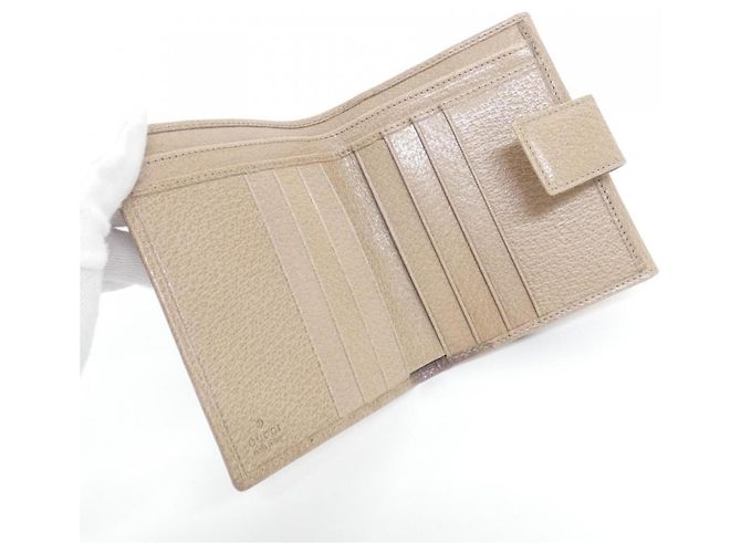Cartera bi-fold Gucci en cuero beige - vista 3