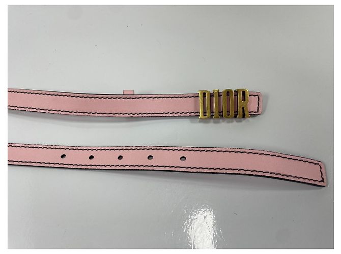 Christian Dior schmaler Ledergürtel in Rosa mit goldenem Logo Pink - Ansicht 5
