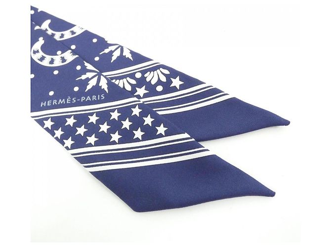 Hermès Hermes Les Leopards Bandana Twilly Scarf Muffler Bianco Blu - vista 2