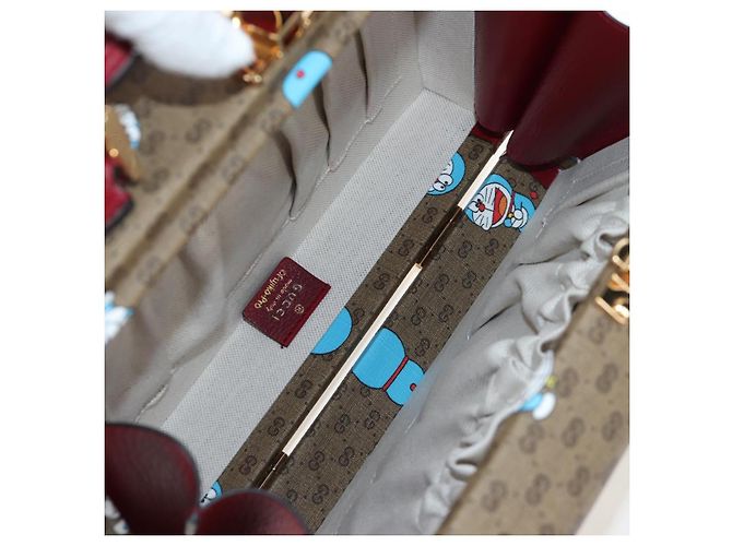 Borsa a mano GUCCI Micro GG Supreme Doraemon PVC 2way Brown 633587 Auth 199346SM Marrone - vista 11