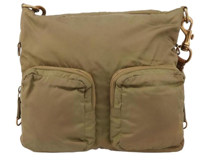 Borsa a tracolla Miu Miu Nylon Beige Gold Auth bs37016 D'oro - vista 13