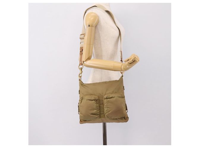 Borsa a tracolla Miu Miu Nylon Beige Gold Auth bs37016 D'oro - vista 23