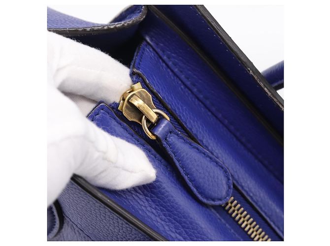 Céline Borsa a mano CELINE Luggage Micro Shopper in pelle blu e oro Auth 201981A D'oro - vista 10