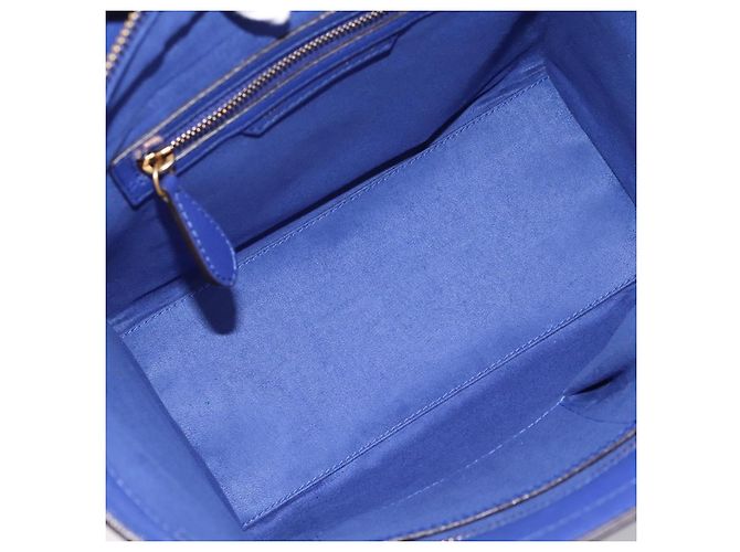 Céline Borsa a mano CELINE Luggage Micro Shopper in pelle blu e oro Auth 201981A D'oro - vista 11