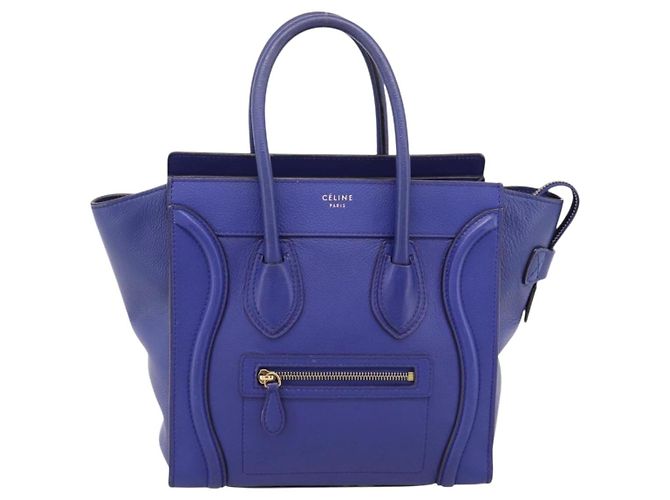 Céline Borsa a mano CELINE Luggage Micro Shopper in pelle blu e oro Auth 201981A D'oro - vista 13