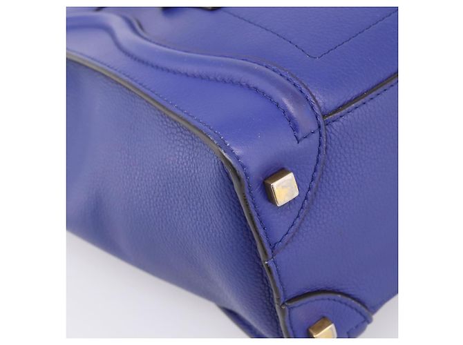 Céline Borsa a mano CELINE Luggage Micro Shopper in pelle blu e oro Auth 201981A D'oro - vista 14